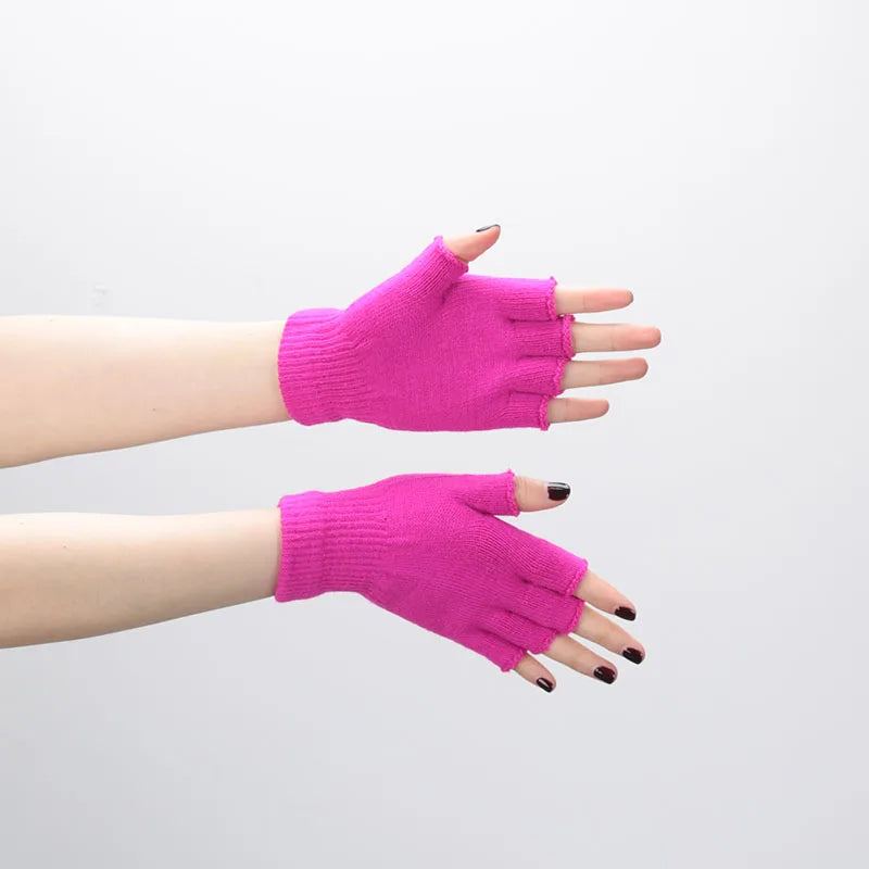 Black Fingerless Knit Gloves – Warm Acrylic Wrist-Length Winter Cycling Gloves | Unisex Half-Finger Fashion Accessories