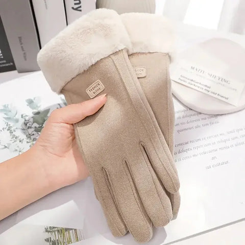 Women's Winter Gloves – Plush Suede Touchscreen Driving Gloves, Warm Opera-Length Cycling Mittens for Sports and Outdoor