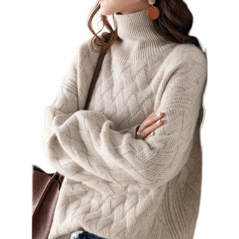 2024 New Women's Loose Sweater Winter Oversized Cashmere Turtleneck Pullover Chic Casual Long Sleeve Thick Knitwear S-3XL by ZMZBCH