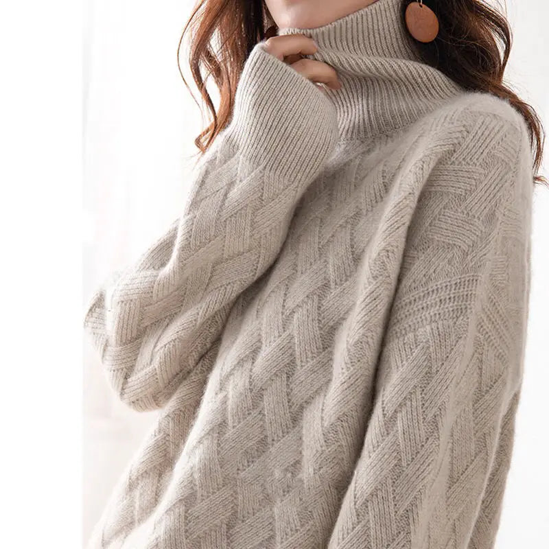 2024 New Women's Loose Sweater Winter Oversized Cashmere Turtleneck Pullover Chic Casual Long Sleeve Thick Knitwear S-3XL by ZMZBCH