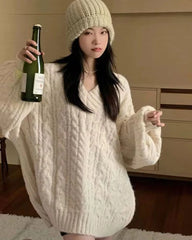 Autumn Winter Women Sweater Harajuku Oversized V Neck Knitwear