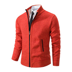 Autumn And Winter New Jersey Men's Casual Sports Coat Solid Color Stand Collar Wweater Grab Fleece Warm Zipper Cardigan